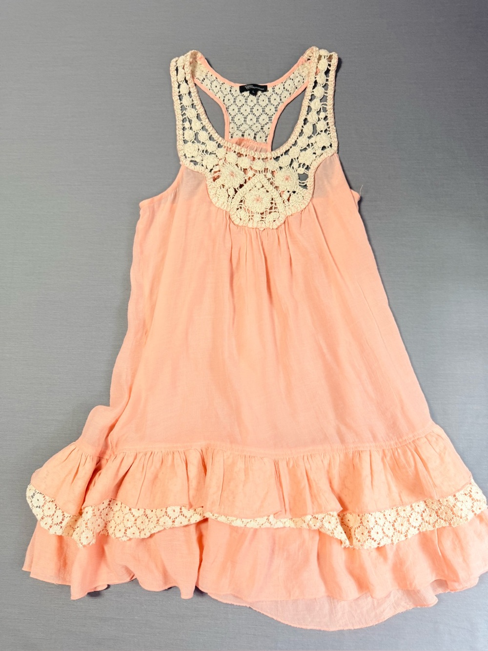 Countess Peach Crochet Lace Racerback Tiered Ruffle Babydoll Dress Size large